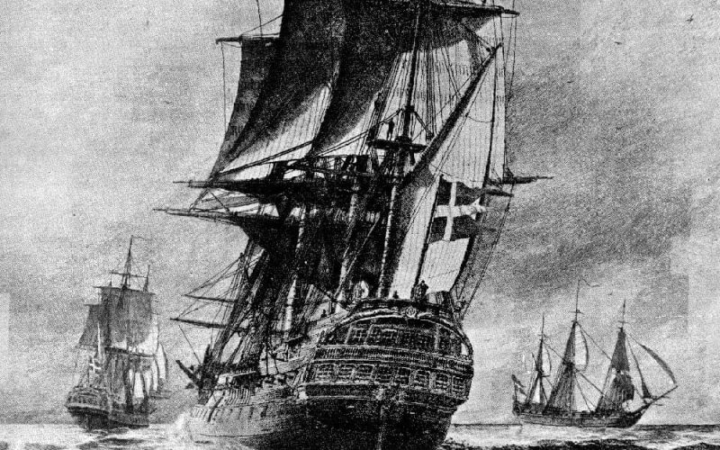 Storamiralsskeppet, linjeskeppet Gustaf III, där Gustaf III vid halvfyratiden på morgonen den 3 juli 1790 uppmanade överstelöjtnant Johan Puke att med Dristigheten ta täten under utbrytningen från Viborgska viken.